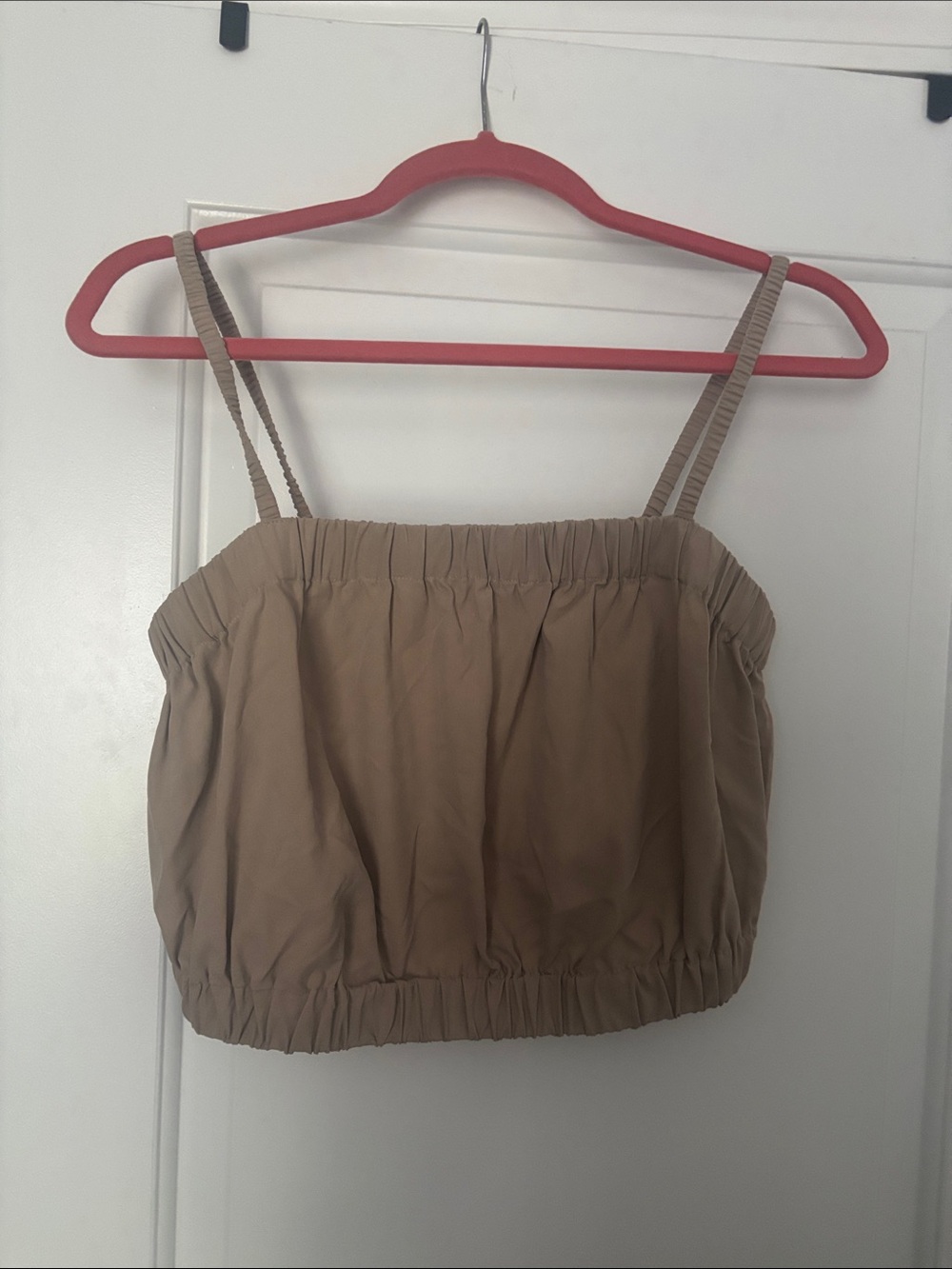 Everlane Women’s Tan Cropped Smocked Strap Crop Top